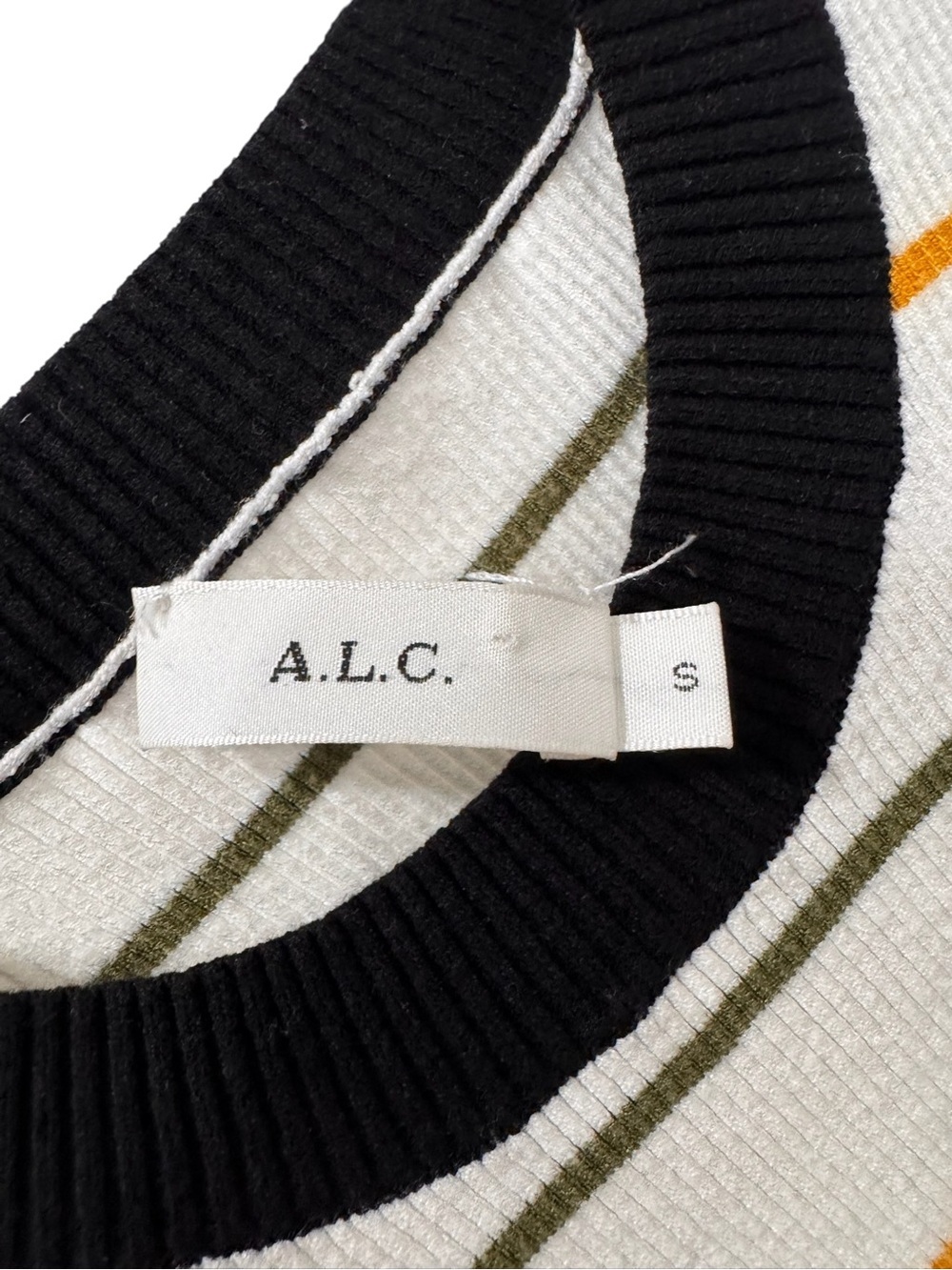 A.L.C. Rita Striped Rib Knit White Olive Mustard Crop Tank Top Size Small - Picture 4 of 8